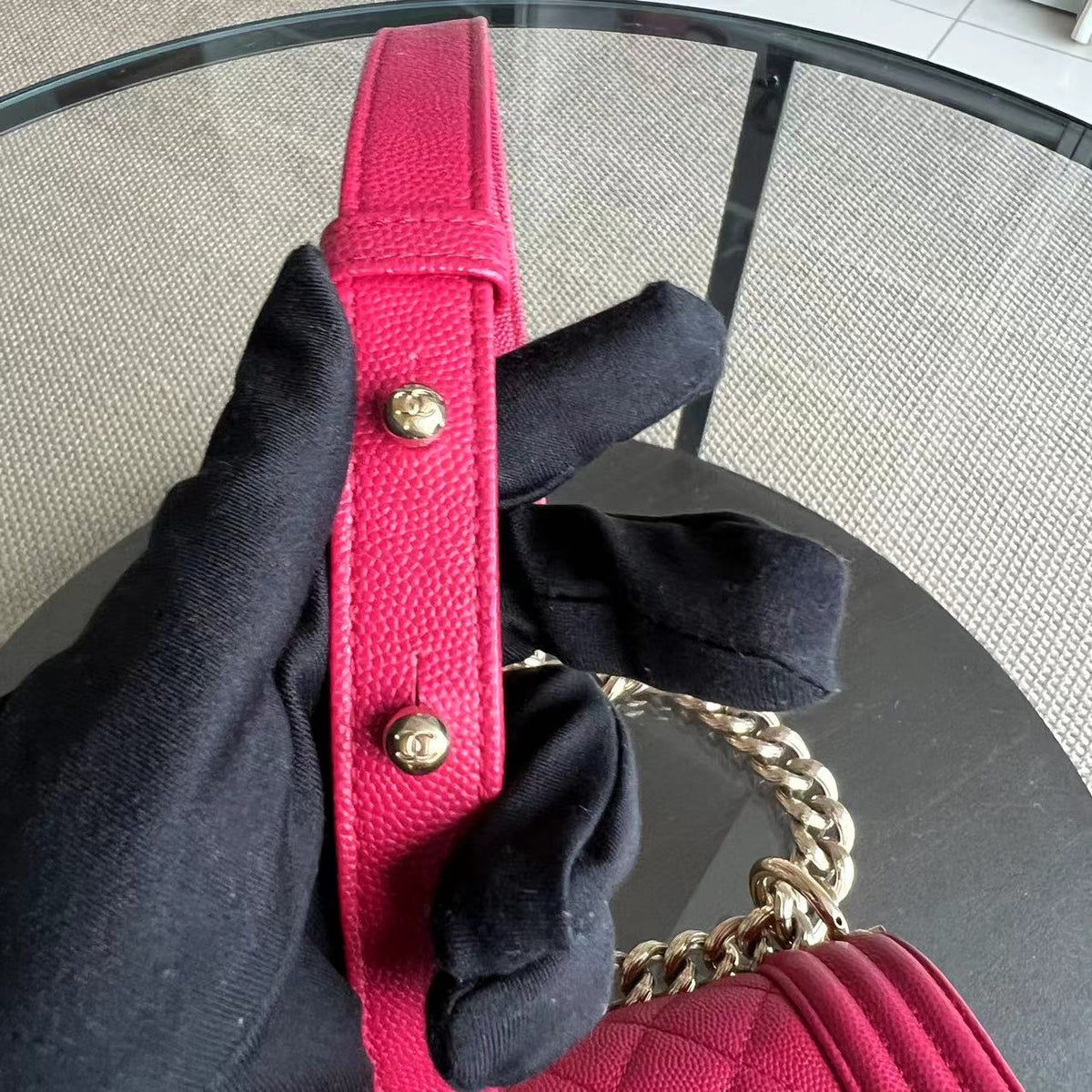 Caviar Boy Small Quilted Grained Calfskin Hot Pink Golden Hardware