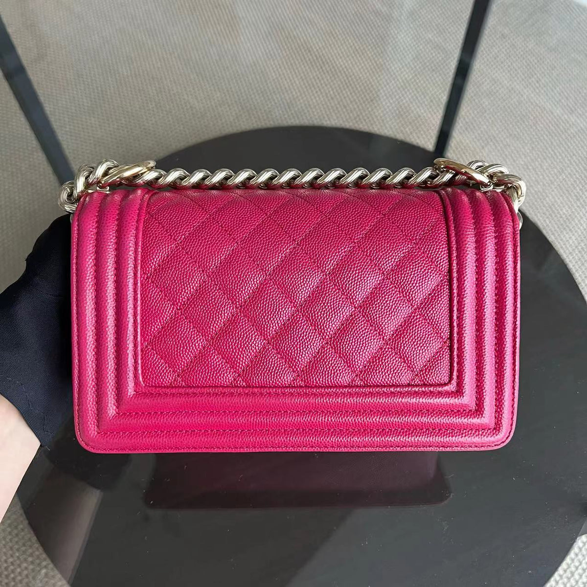 Caviar Boy Small Quilted Grained Calfskin Hot Pink Golden Hardware