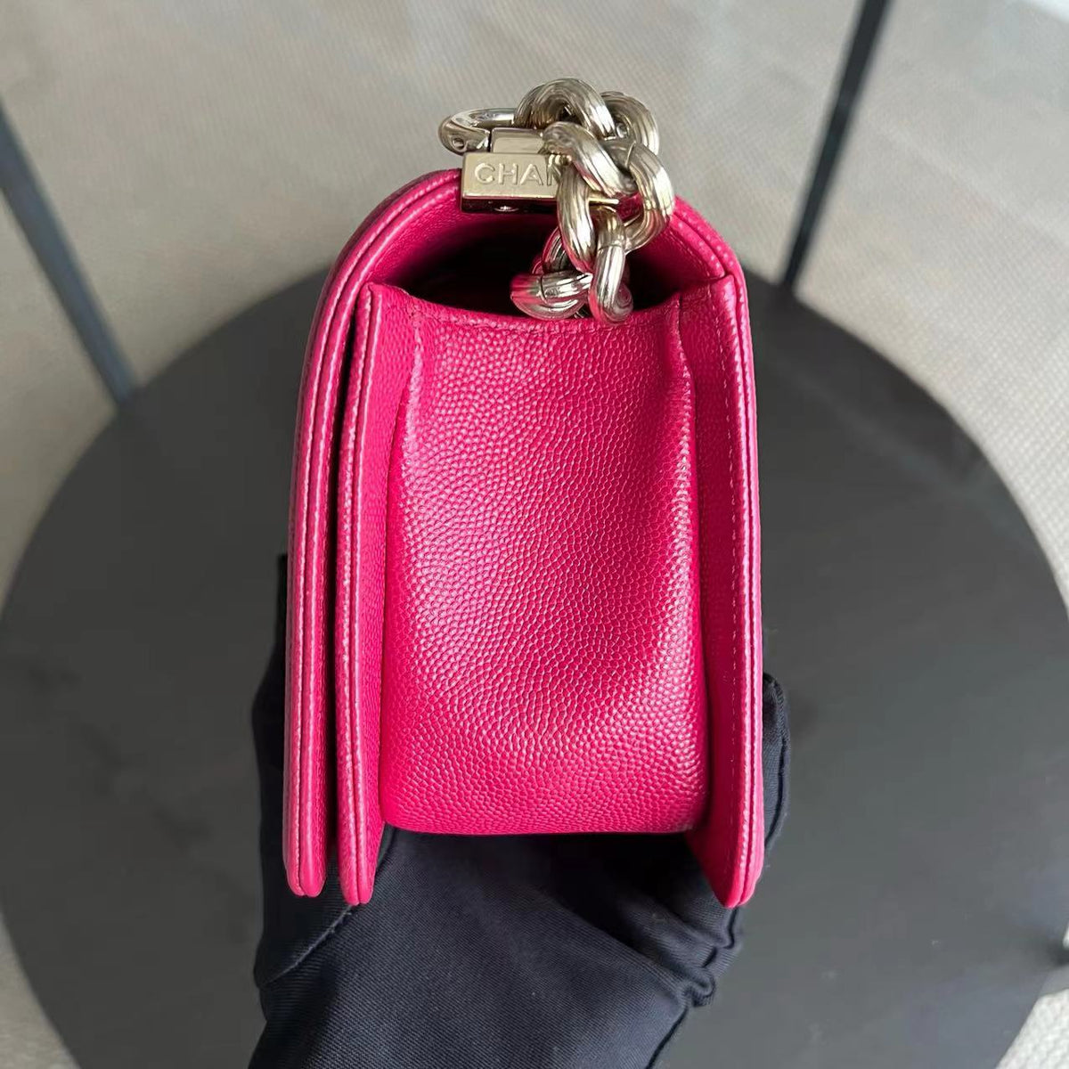Caviar Boy Small Quilted Grained Calfskin Hot Pink Golden Hardware