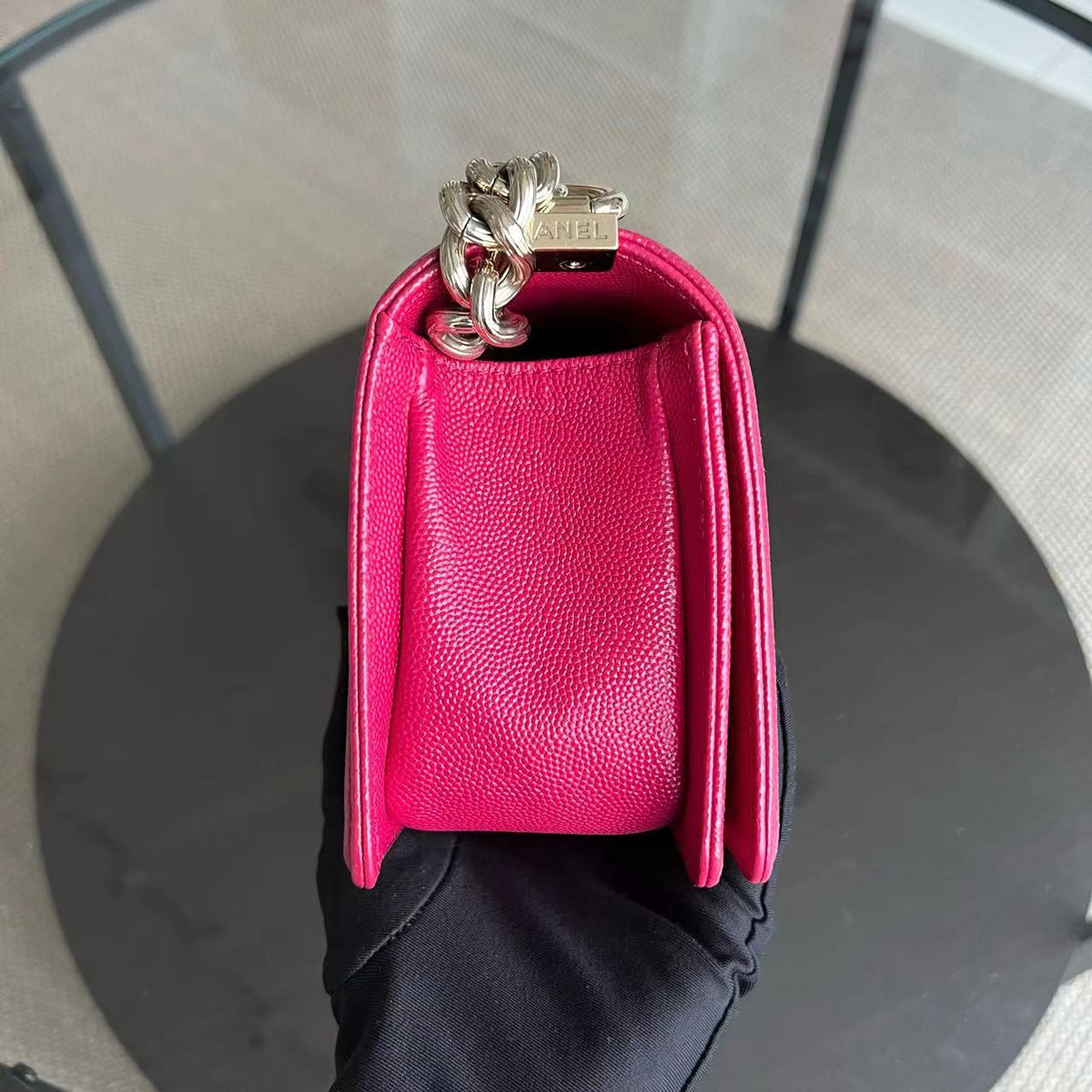 Caviar Boy Small Quilted Grained Calfskin Hot Pink Golden Hardware