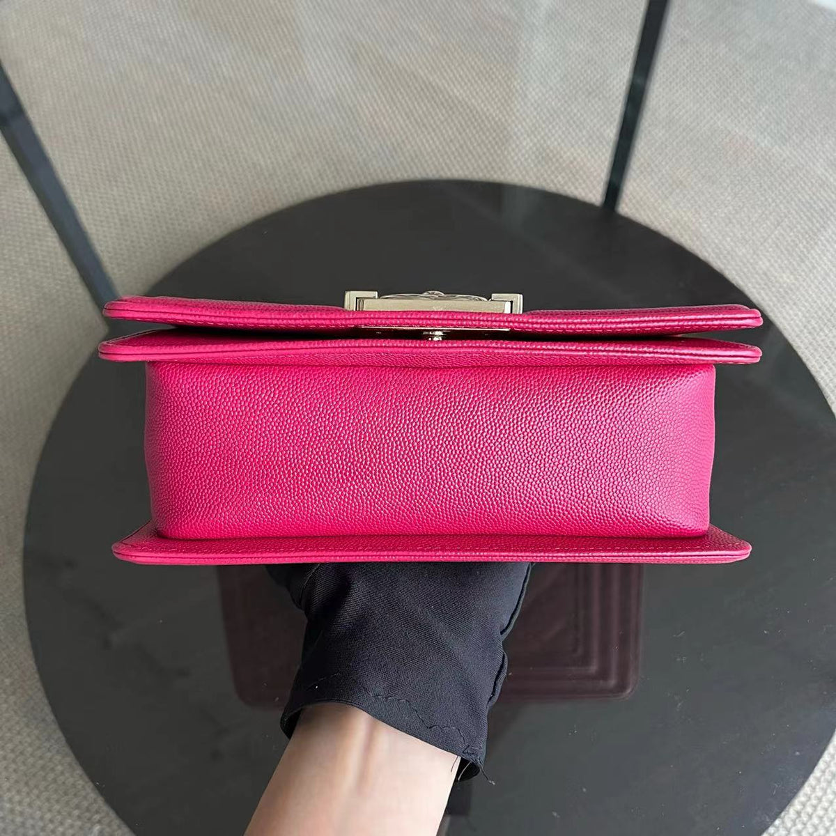 Caviar Boy Small Quilted Grained Calfskin Hot Pink Golden Hardware