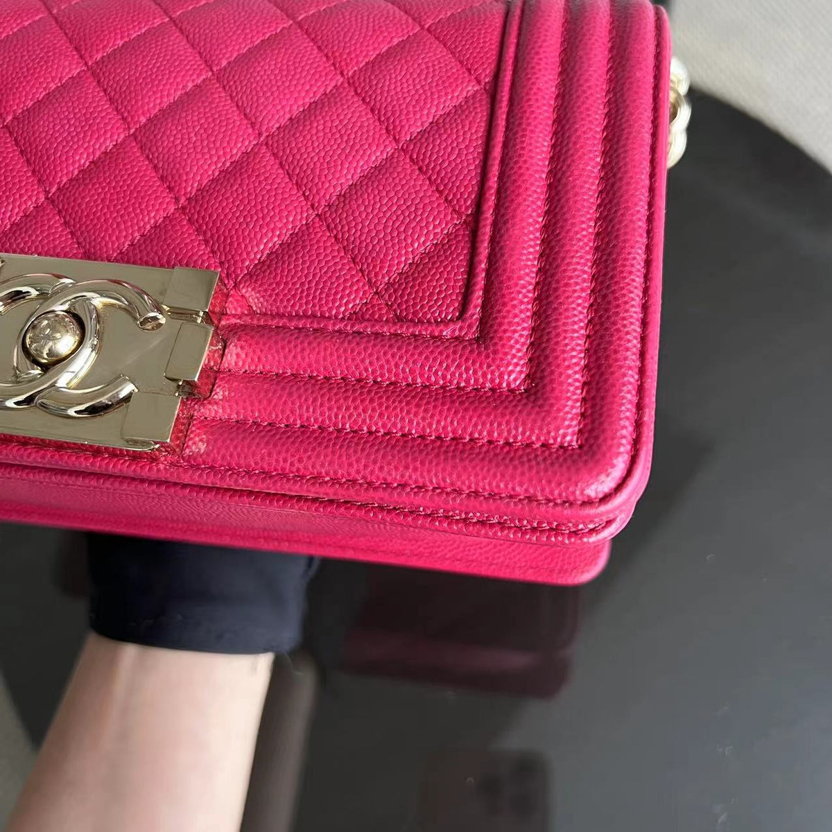 Caviar Boy Small Quilted Grained Calfskin Hot Pink Golden Hardware