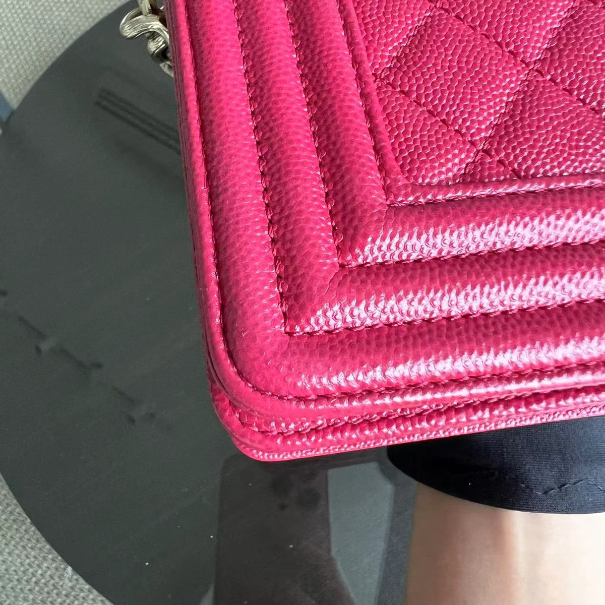 Caviar Boy Small Quilted Grained Calfskin Hot Pink Golden Hardware