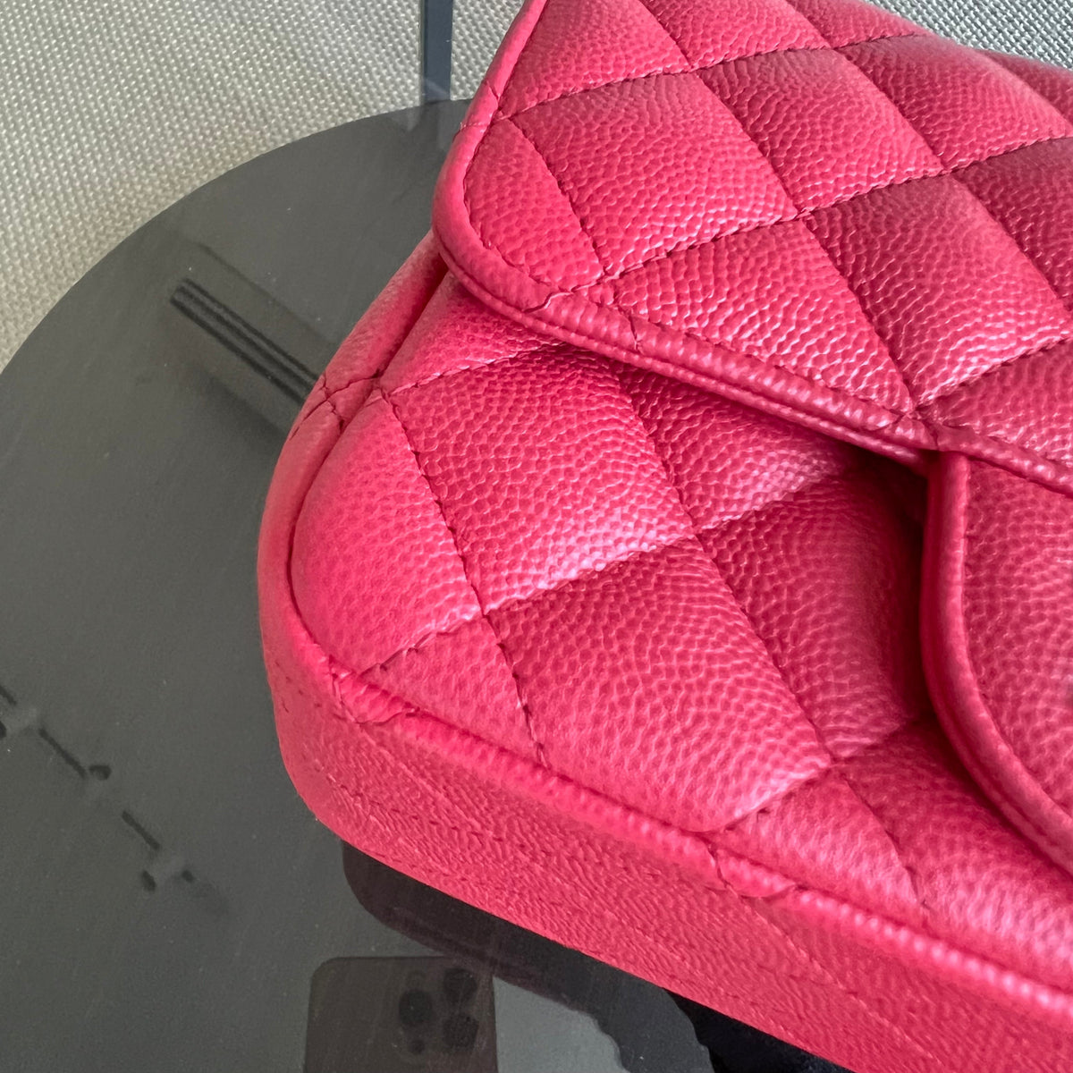 Caviar Classic Flap Mini Square Quilted Grained Calfskin Red Hot Pink Golden Hardware Series 23