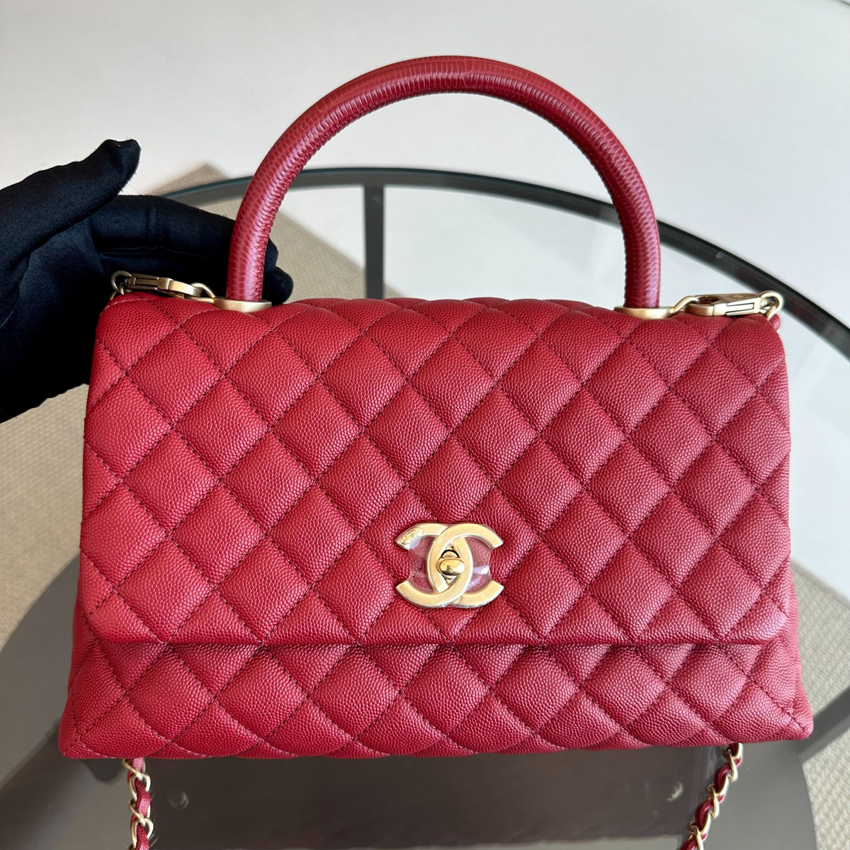 Caviar Coco Handle Medium Quilted Red 2020 GHW No 28