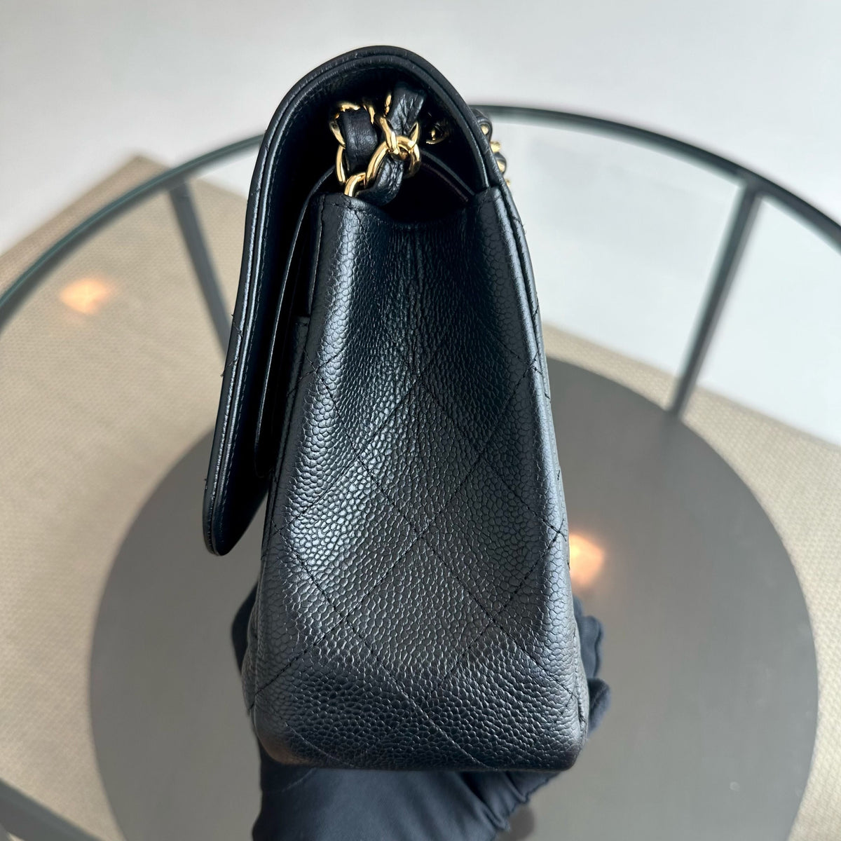 Caviar Double Flap Jumbo Classic Flap Black GHW No 18