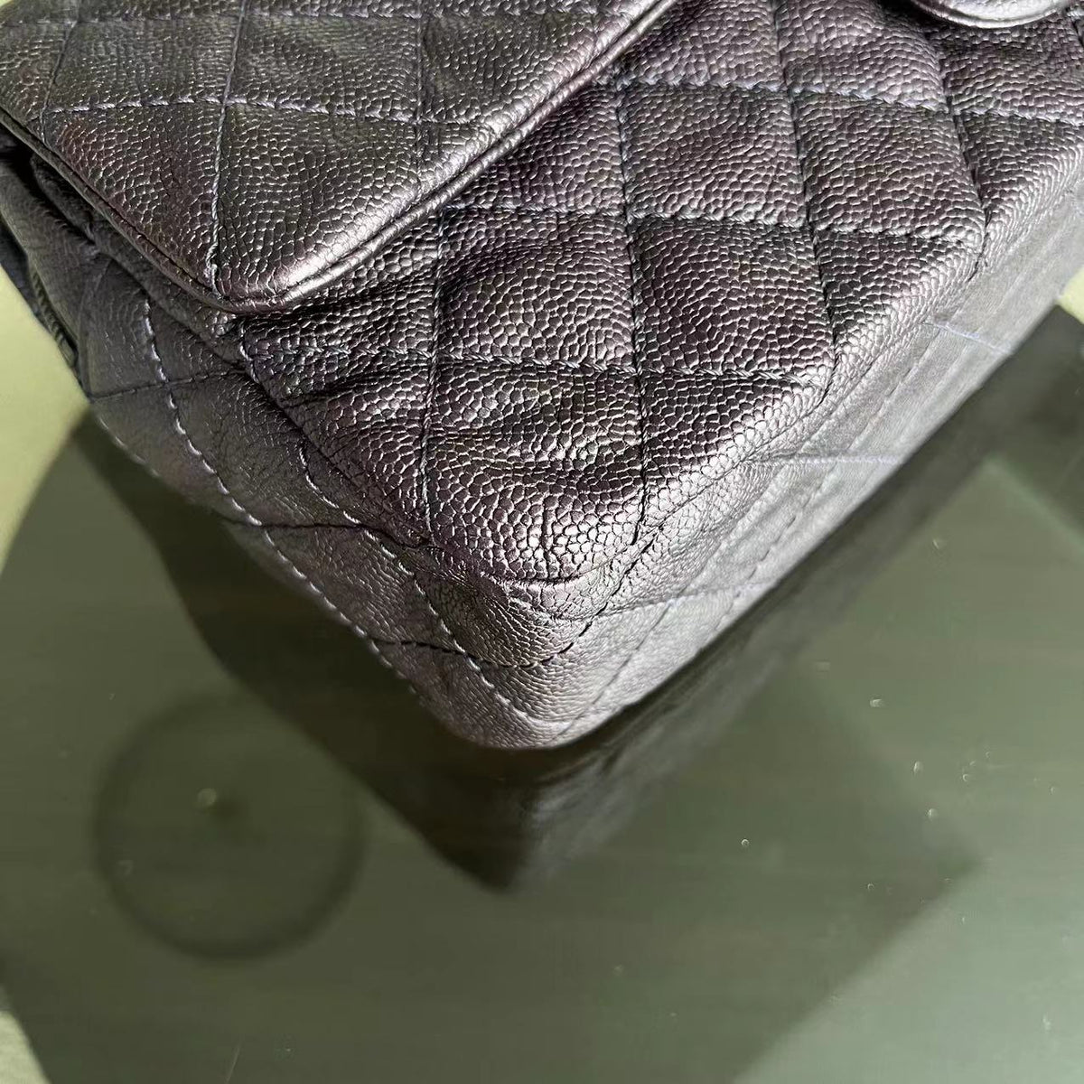 Caviar Easy Flap Jumbo 30CM Quilted Calfskin Purple RSHW No 16