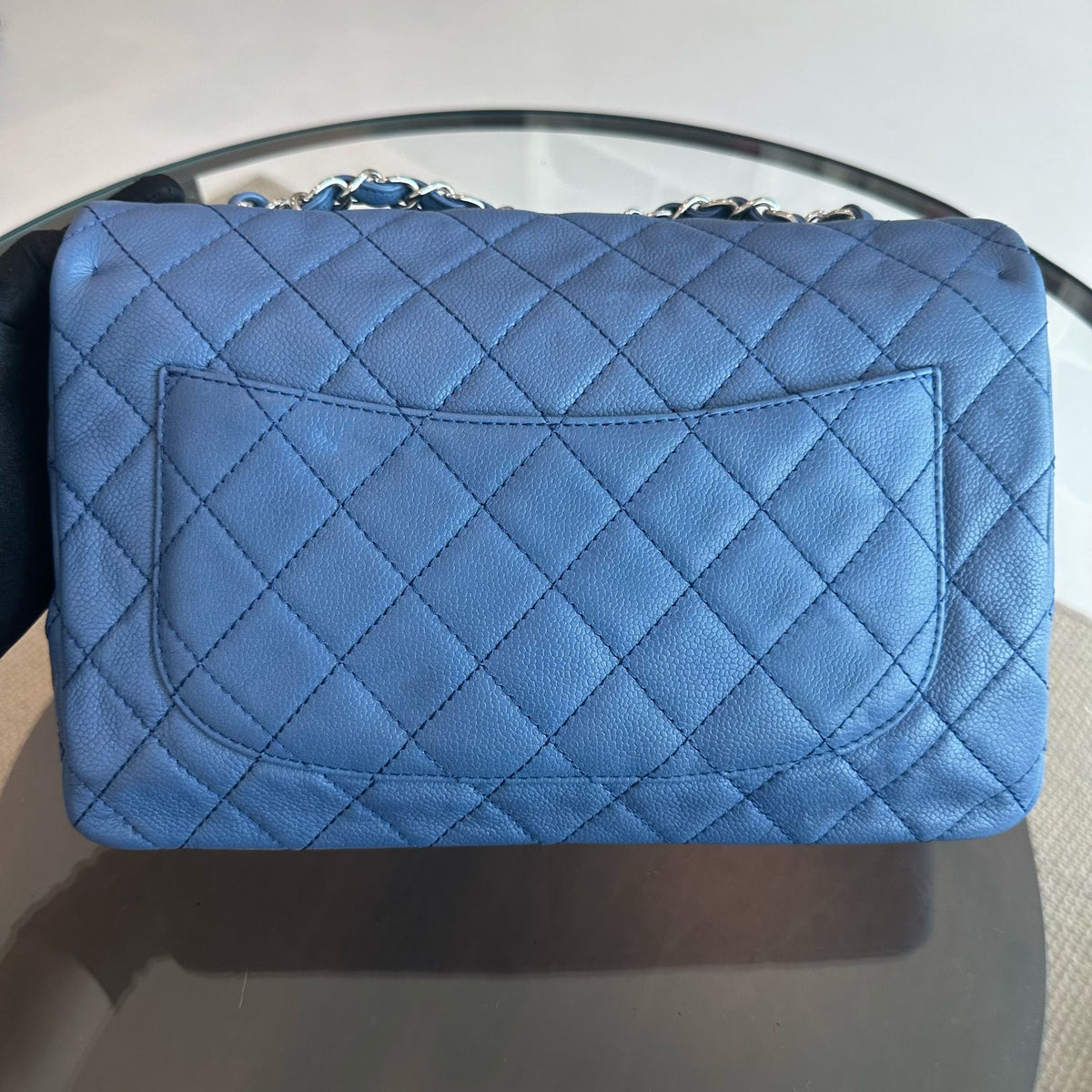 Caviar Jumbo Classic Flap 30CM Quilted Calfskin Blue SHW No 12
