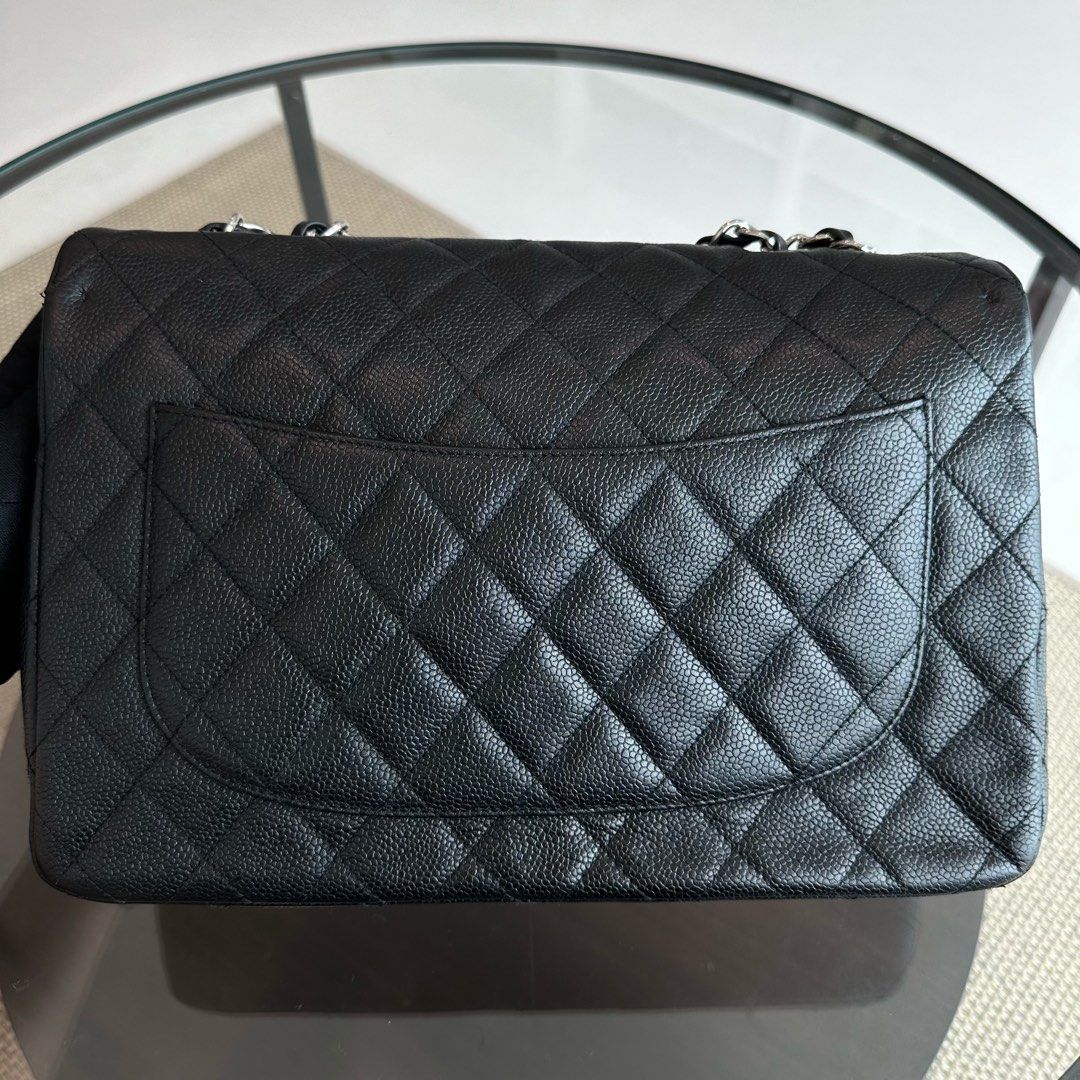 Caviar Jumbo Classic Flap Quilted Grained Calfskin Black SHW No 12