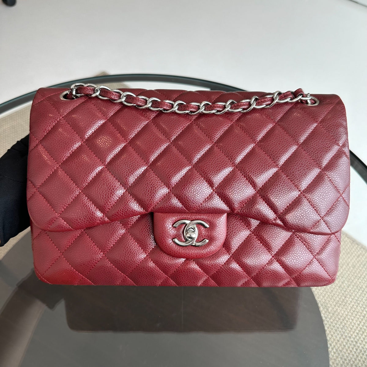 Caviar Jumbo Double Flap Classic Flap 30CM Cross Body Burgundy SHW No 14