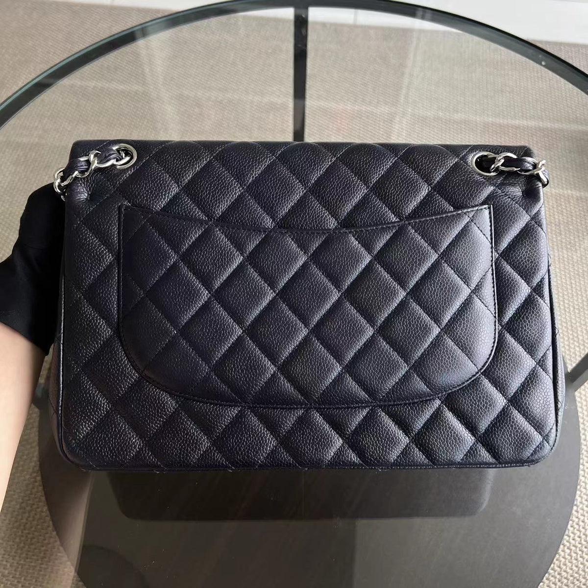 Caviar Jumbo Double Flap Classic Flap Quilted Calfskin Dark Blue Purple SHW No 18