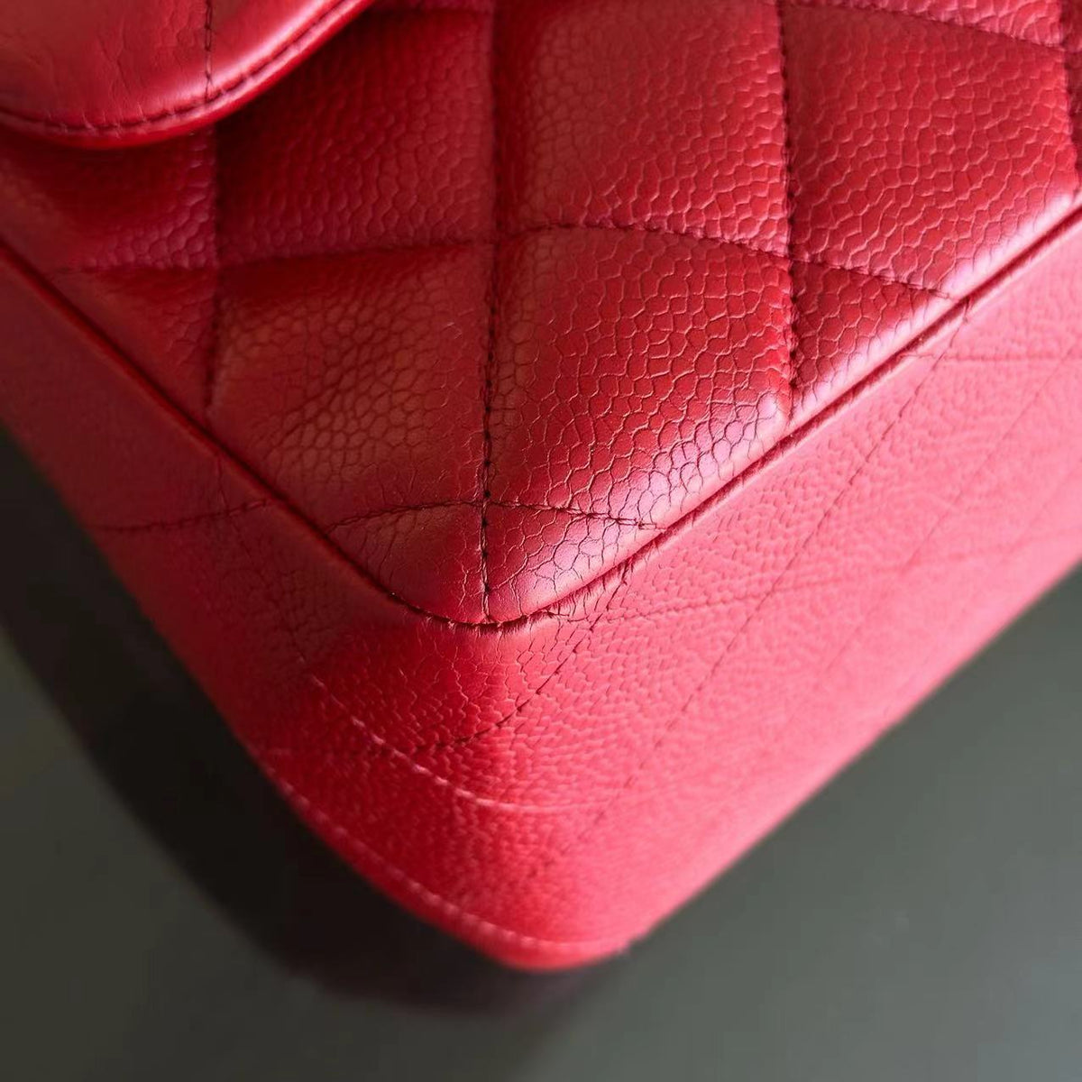 Caviar Jumbo Double Flap Classic Flap Quilted Calfskin Red SHW No 19