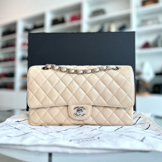 Caviar Double Flap Beige SHW No 20