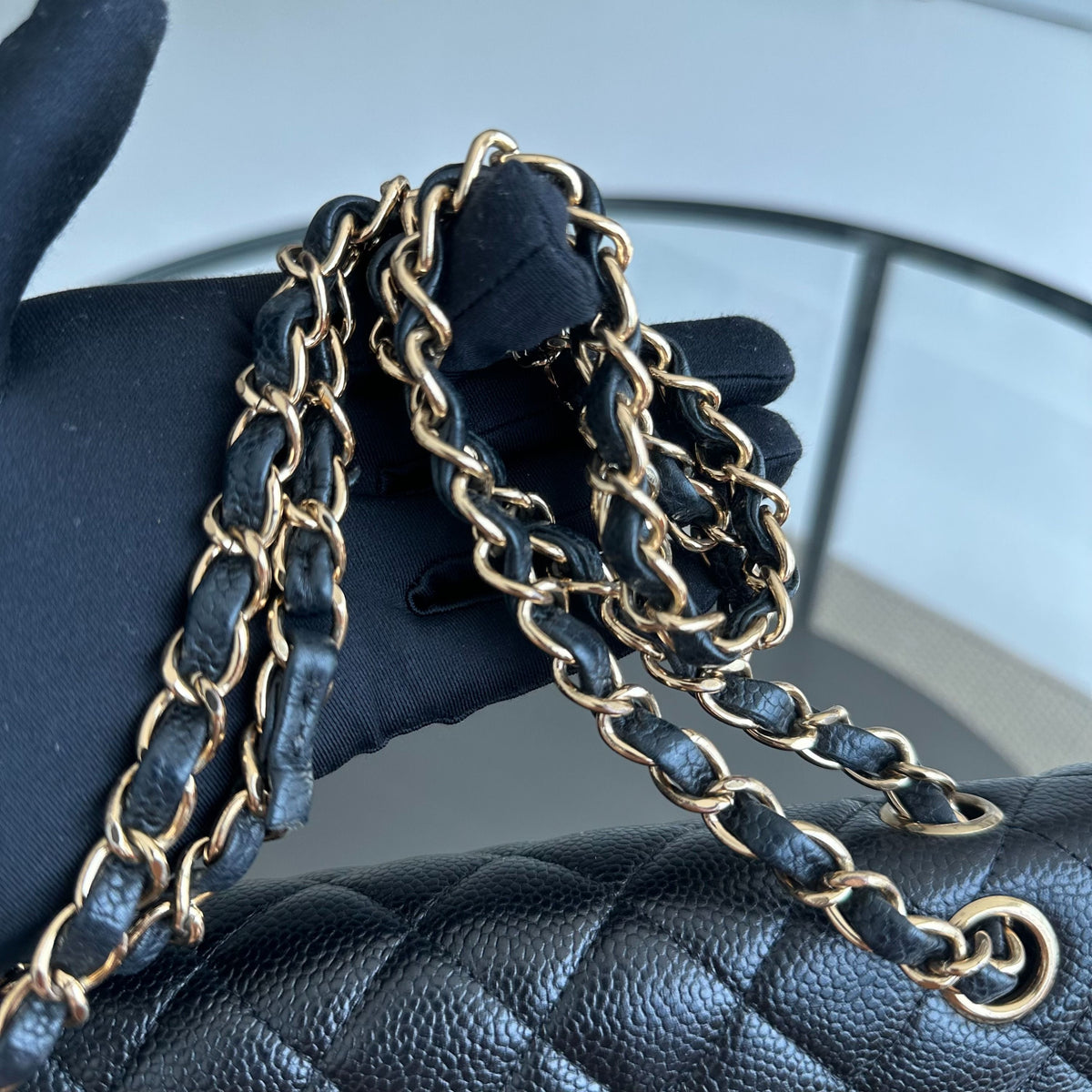 Caviar Double Flap Black GHW No 13