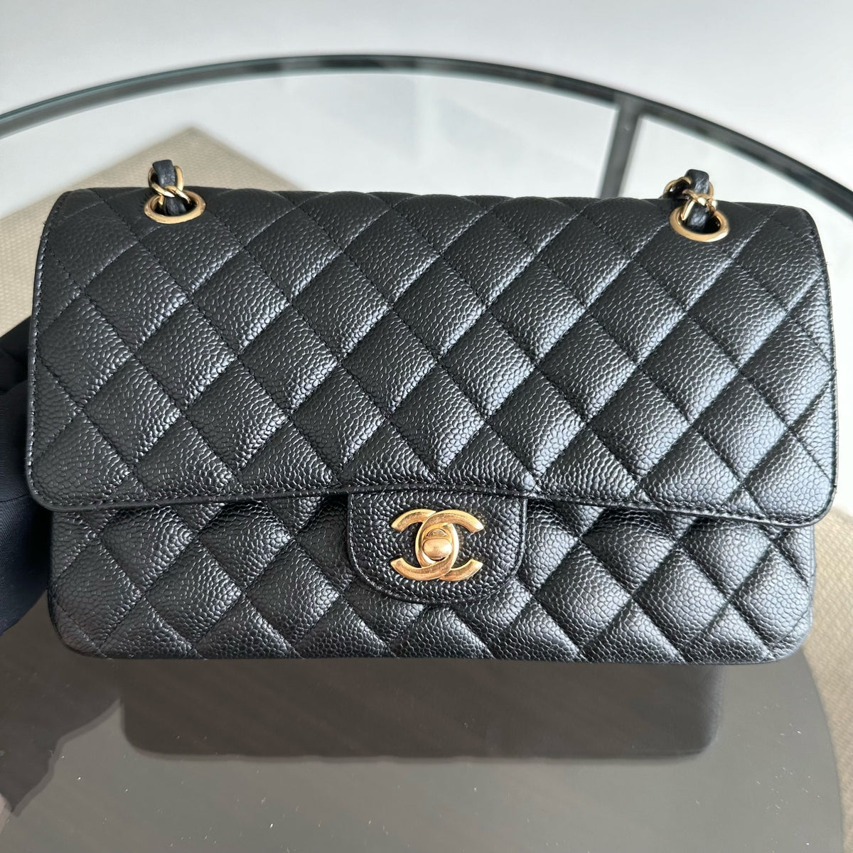 Caviar Double Flap Black GHW No 13