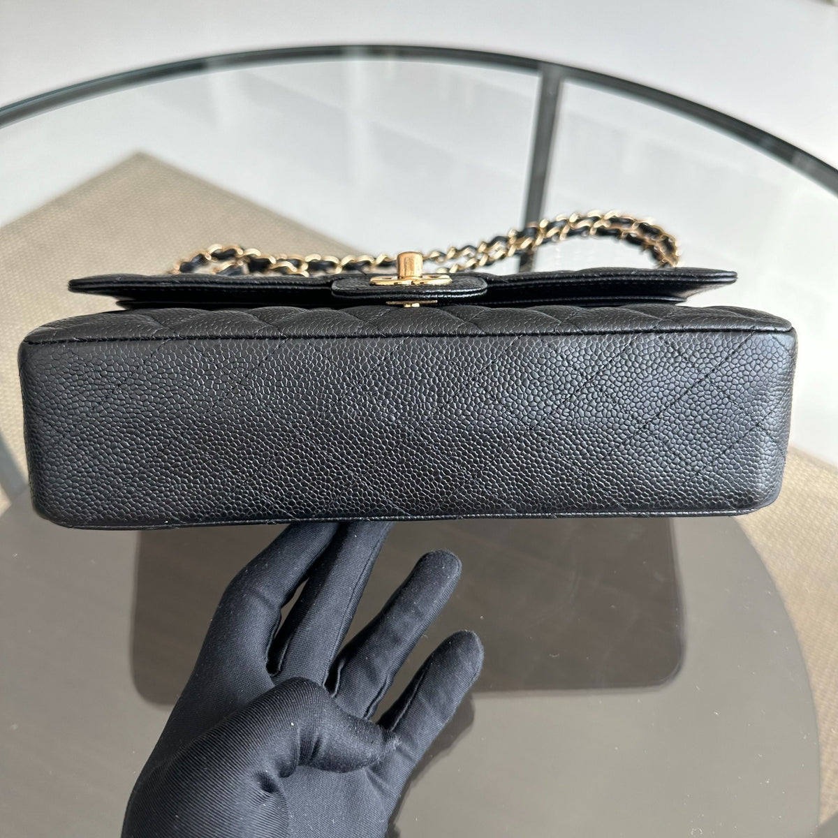 Caviar Double Flap Black GHW No 13
