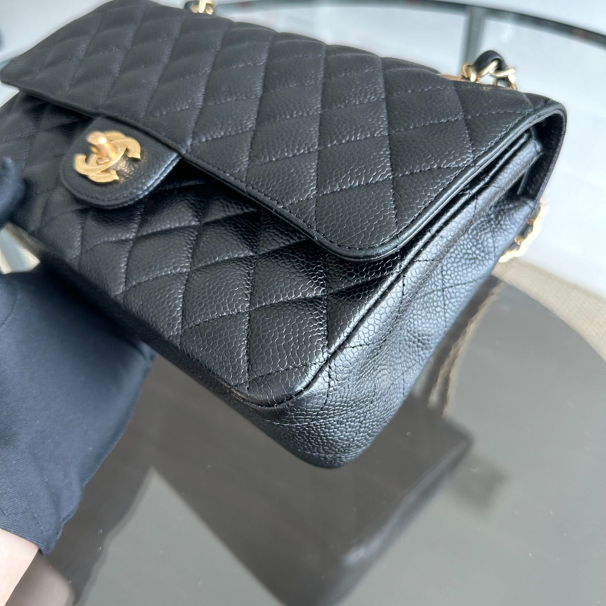 Caviar Double Flap Black GHW No 13