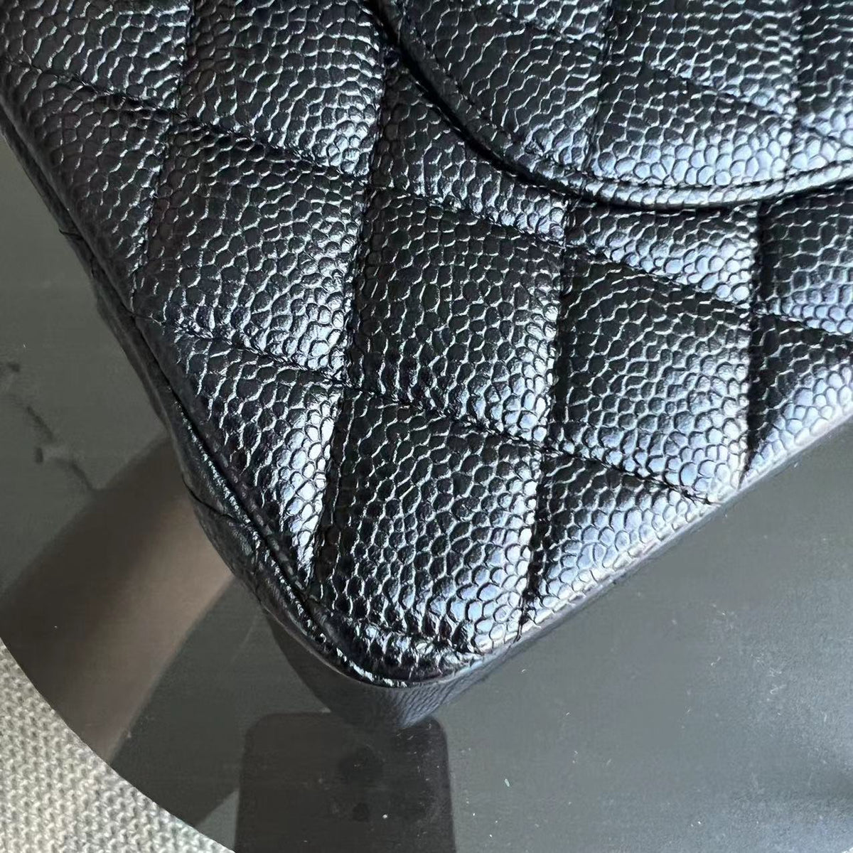 Caviar Double Flap Quilted Grained Calfskin Black Golden Hardware Series 13
