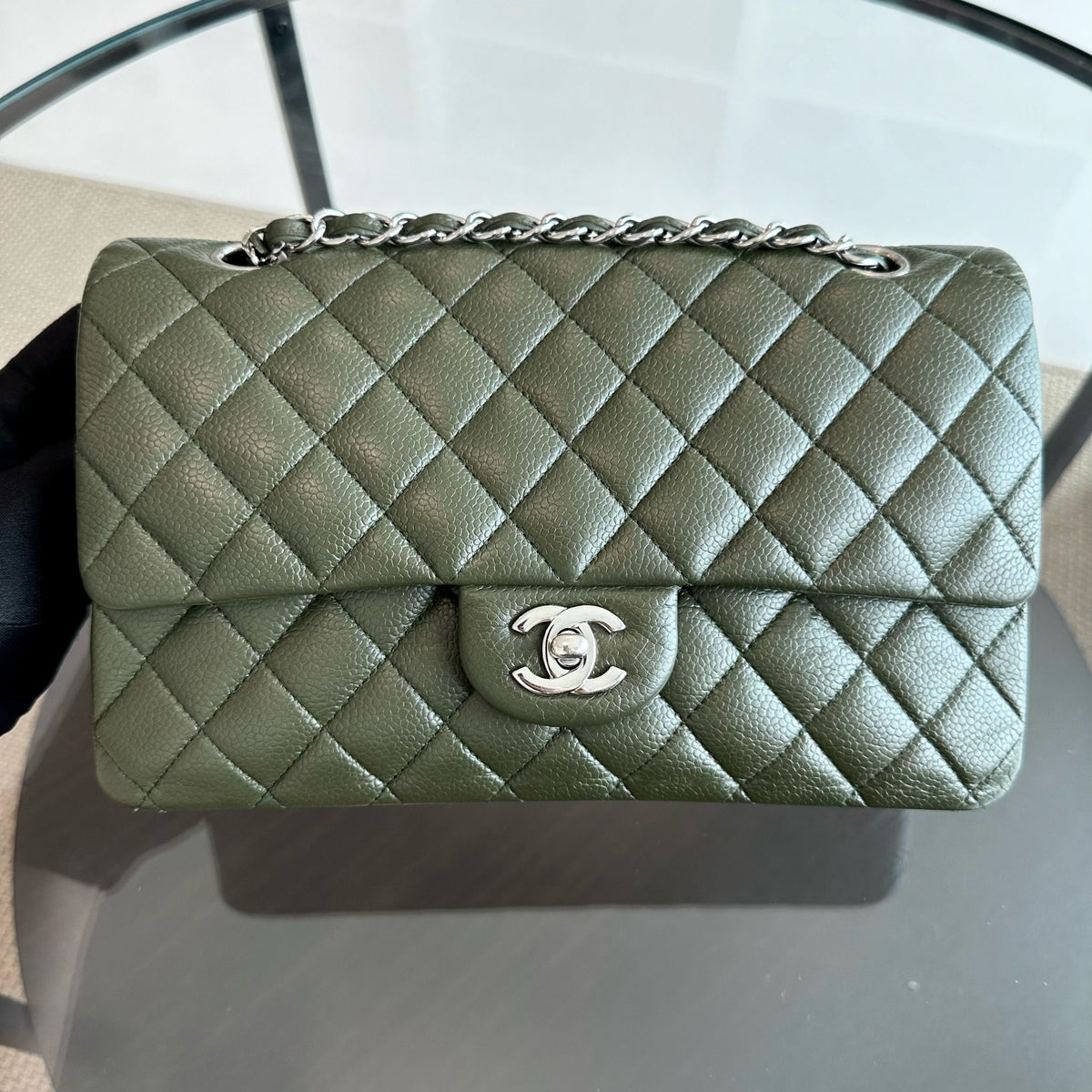 Caviar Quilted Dark Green SHW No 14