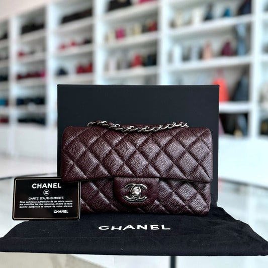 Caviar Mini Classic Flap 20CM Quilted Calfskin Burgundy SHW No 20