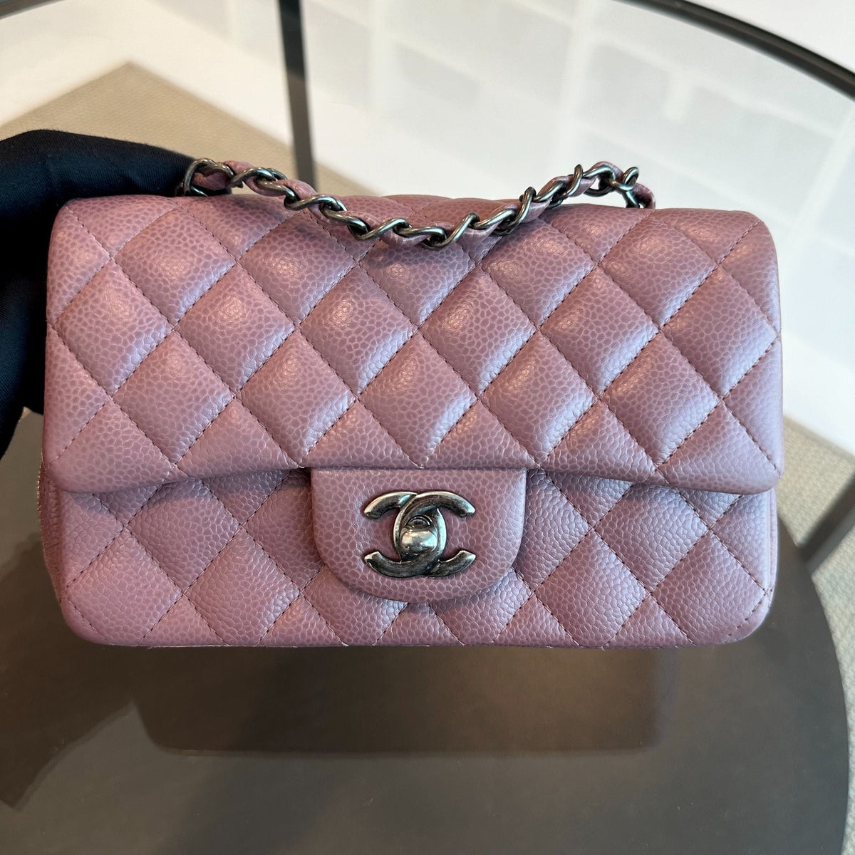 Caviar Mini Rectangular 20CM Classic Flap Quilted Calfskin Purple RSHW No 21