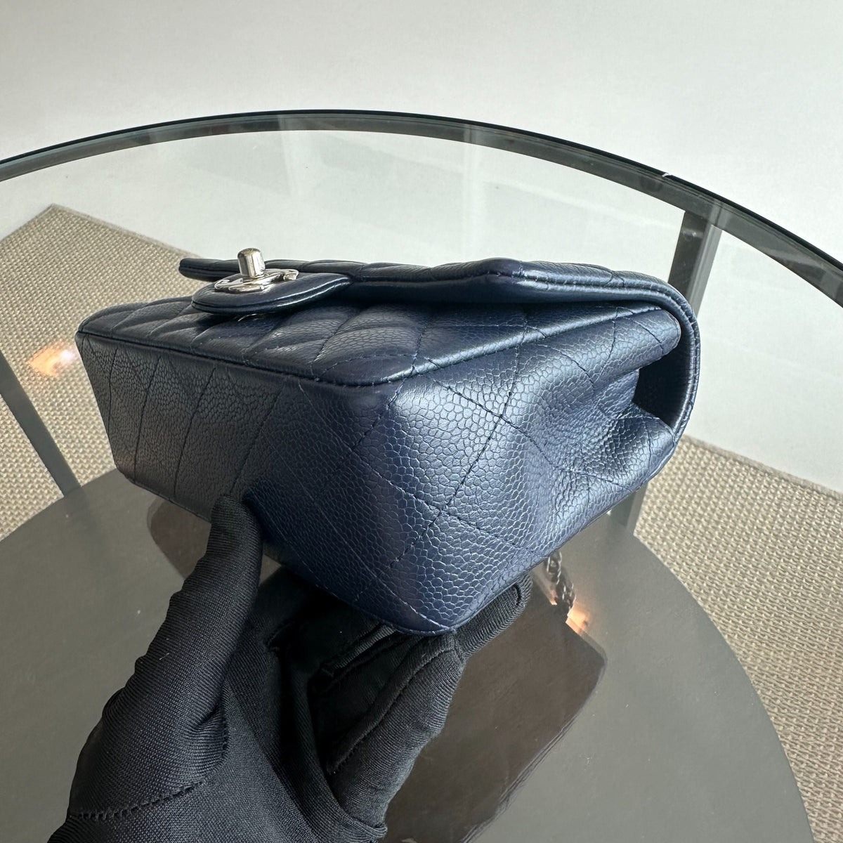 Caviar Mini Rectangular Classic Flap Mini Dark Blue No 18