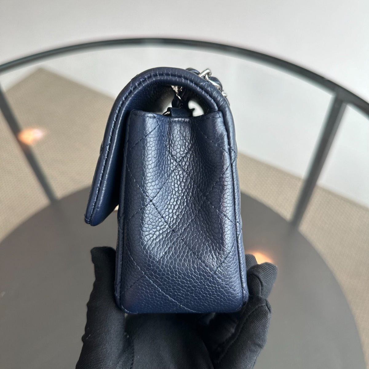 Caviar Mini Rectangular Classic Flap Mini Dark Blue No 18