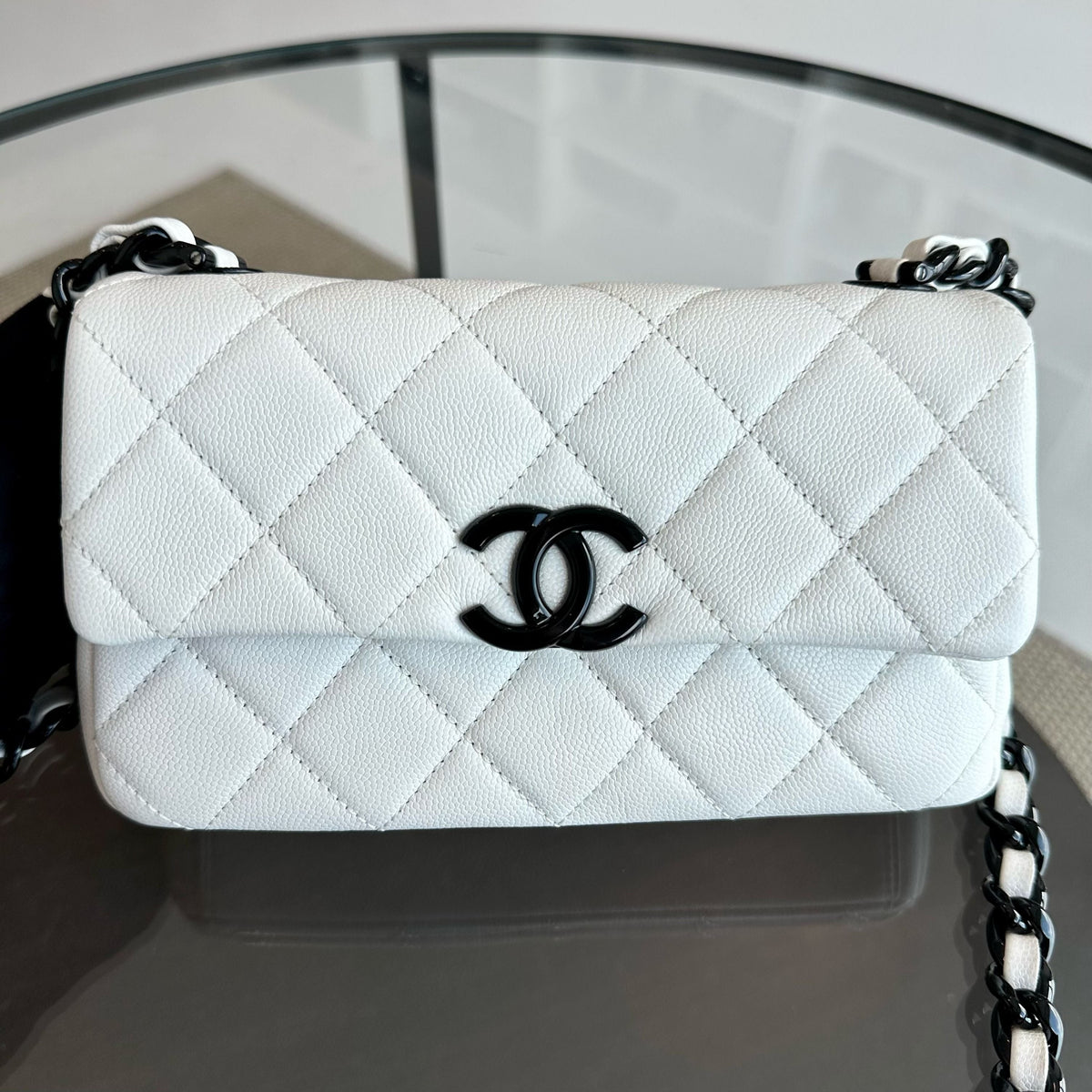 Caviar My Everything Flap Bag Quilted Small White Calfskin BHW No 30