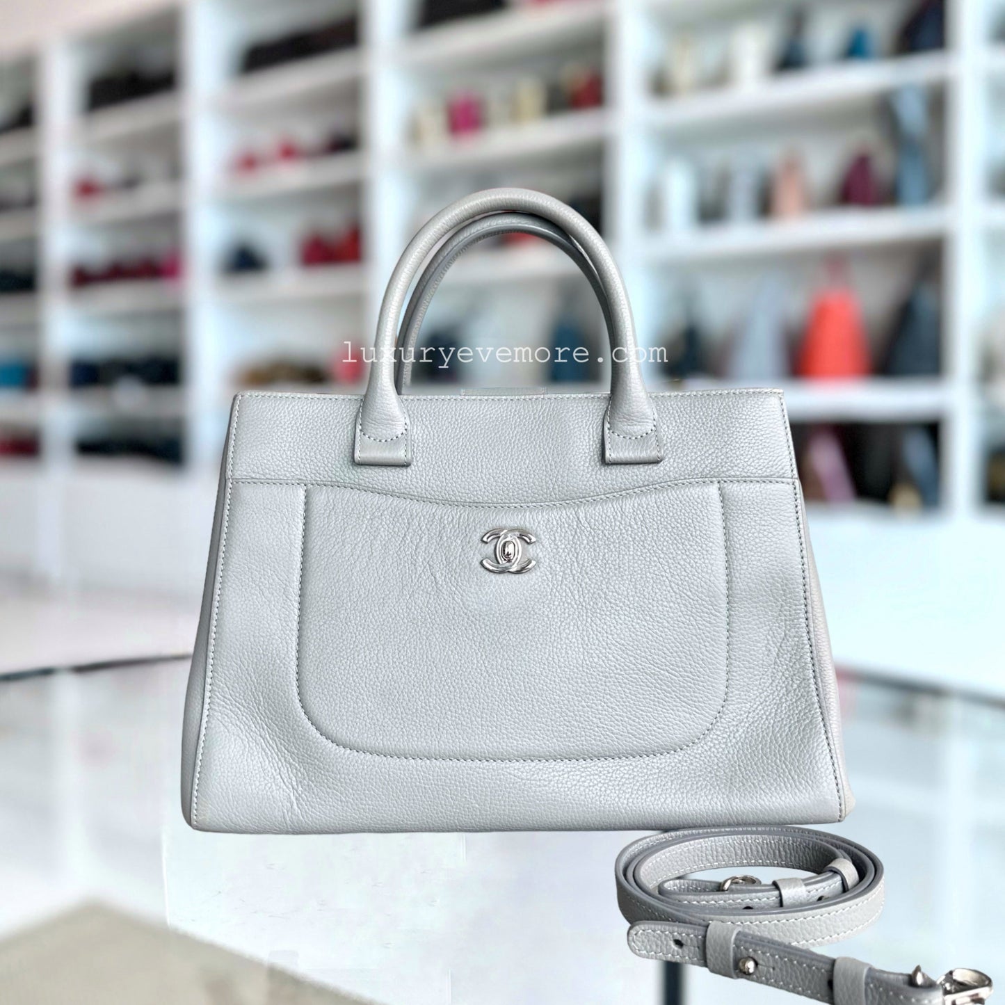 Caviar Neo Executive Tote Bag Grey Gray Silver Hardware Series 23