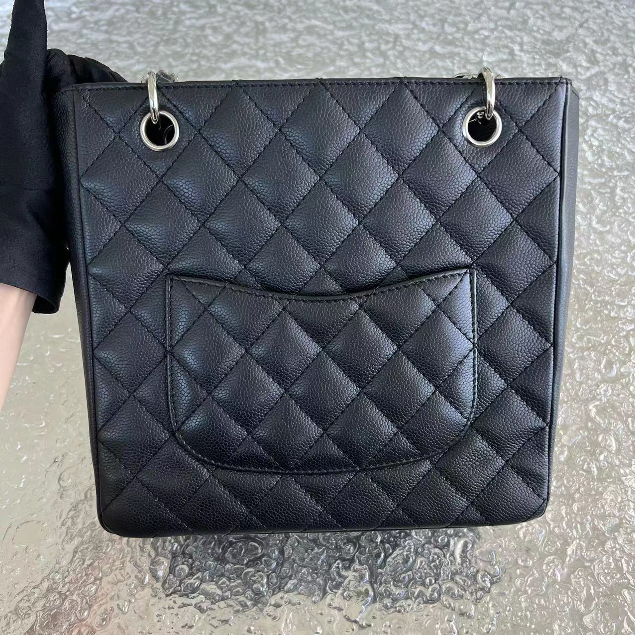 Caviar PST Petite Shopping Tote Quilted Calfskin Black Silver Hardware Series 12
