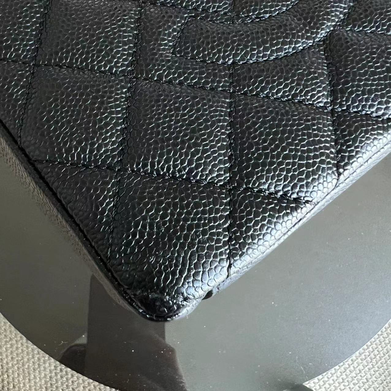Caviar PST Petite Shopping Tote Quilted Grained Calfskin Black Golden Hardware Series 14
