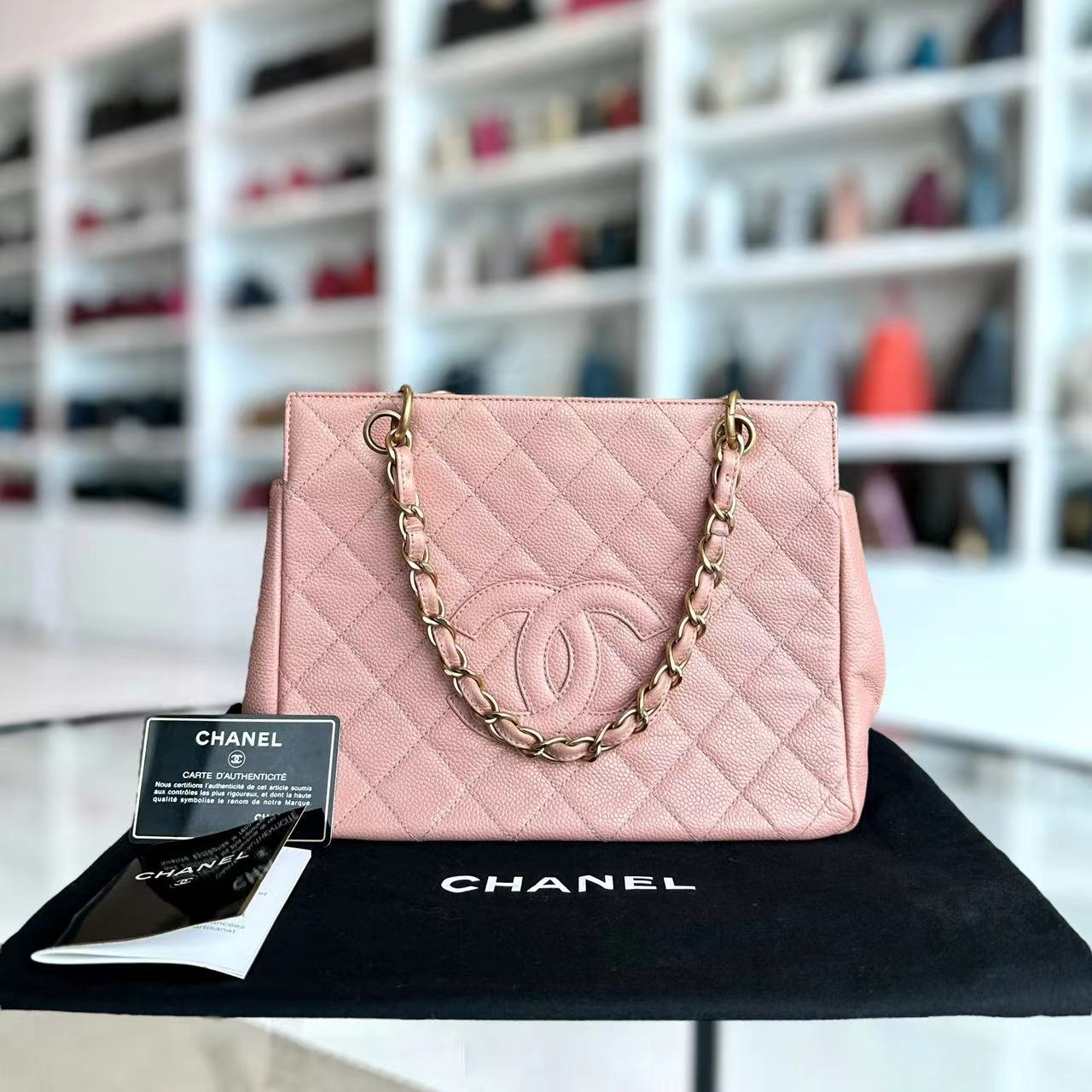 Caviar PTT Petite Timeless Tote Quilted Grained Calfskin Sakura Pink Golden Hardware Series 6