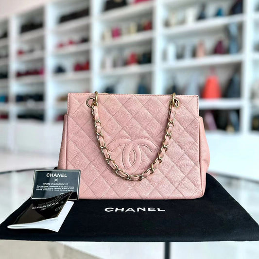 Caviar PTT Petite Timeless Tote Quilted Grained Calfskin Sakura Pink Golden Hardware Series 6