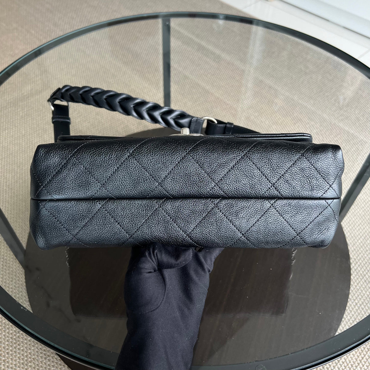 Caviar Seasonal Flap Braided With Style Quilted Grained Calfskin Black Silver Hardware Series 25
