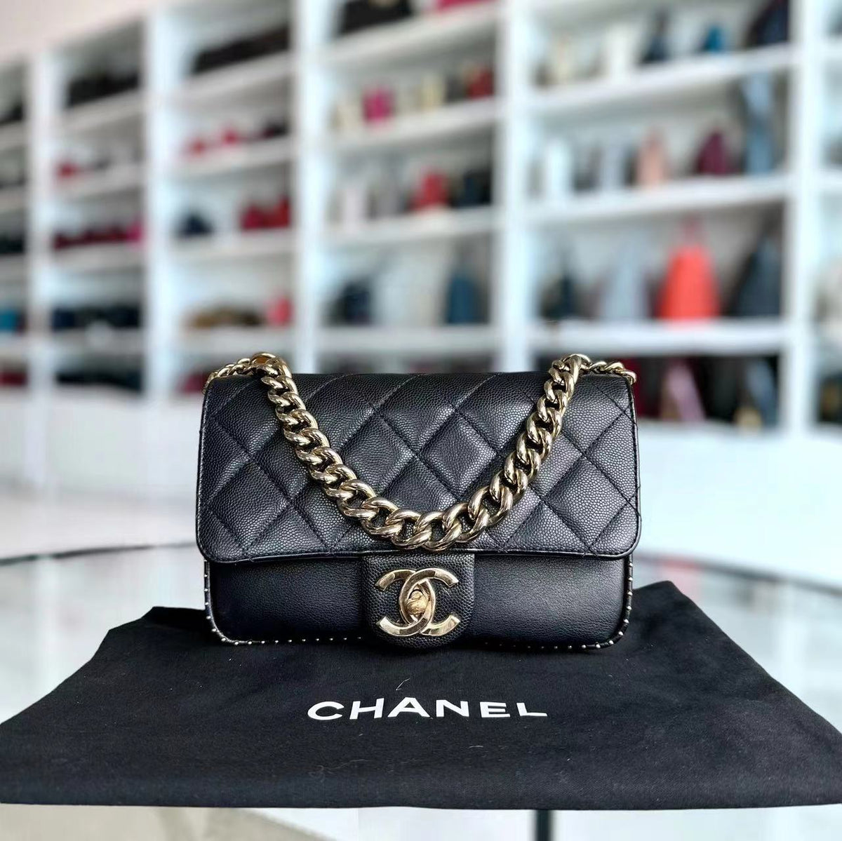 Caviar Seasonal Flap Quilted Calfskin Black Golden Hardware Series 24