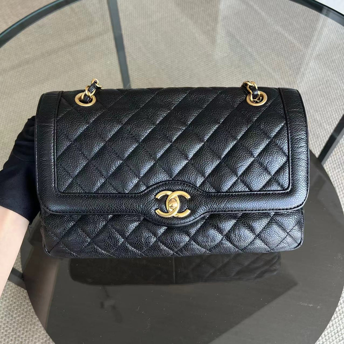 Caviar Seasonal Flap Two Tone Quilted Grained Calfskin Golden Hardware Series 21