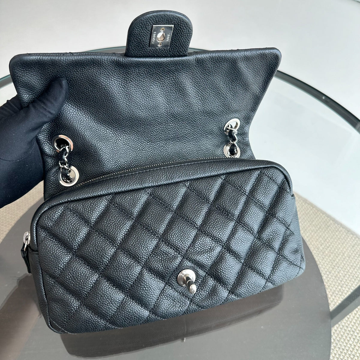 Chanel Seasonal Flap - Zip Around Caviar Quilted Black Silver Hardware Series 17