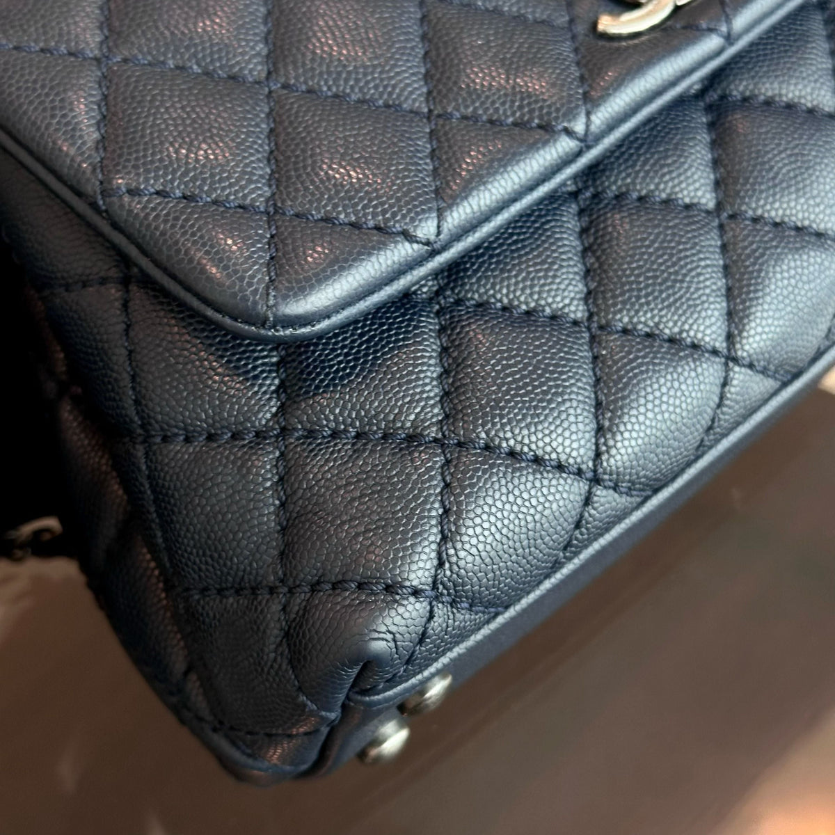 Caviar Small Coco Handle 24cm Quilted Calfskin Dark Navy Blue No 22