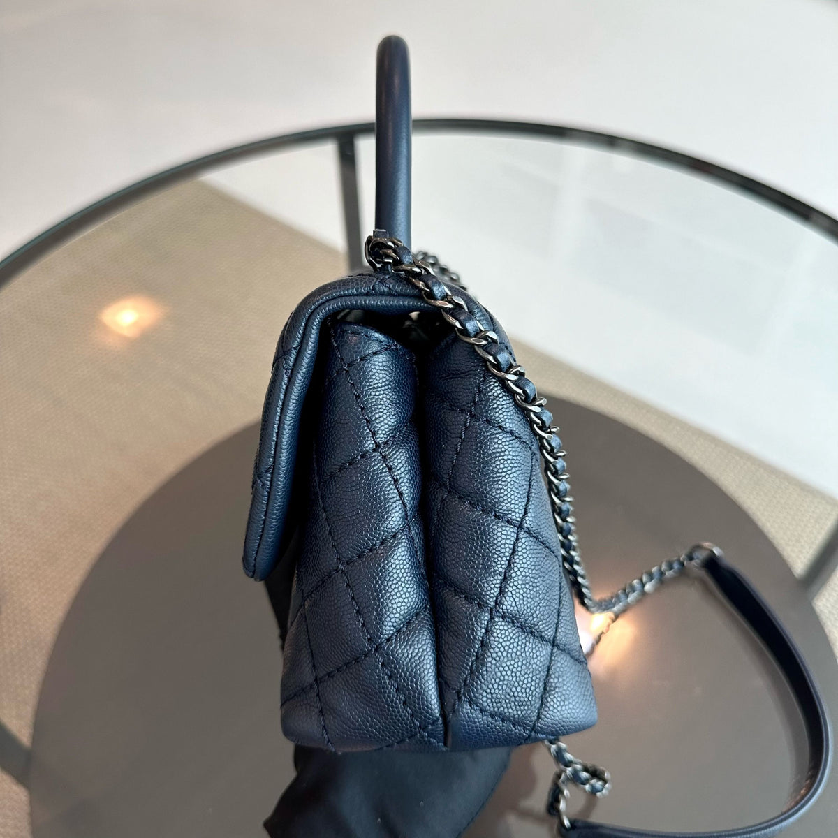 Caviar Small Coco Handle 24cm Quilted Calfskin Dark Navy Blue No 22