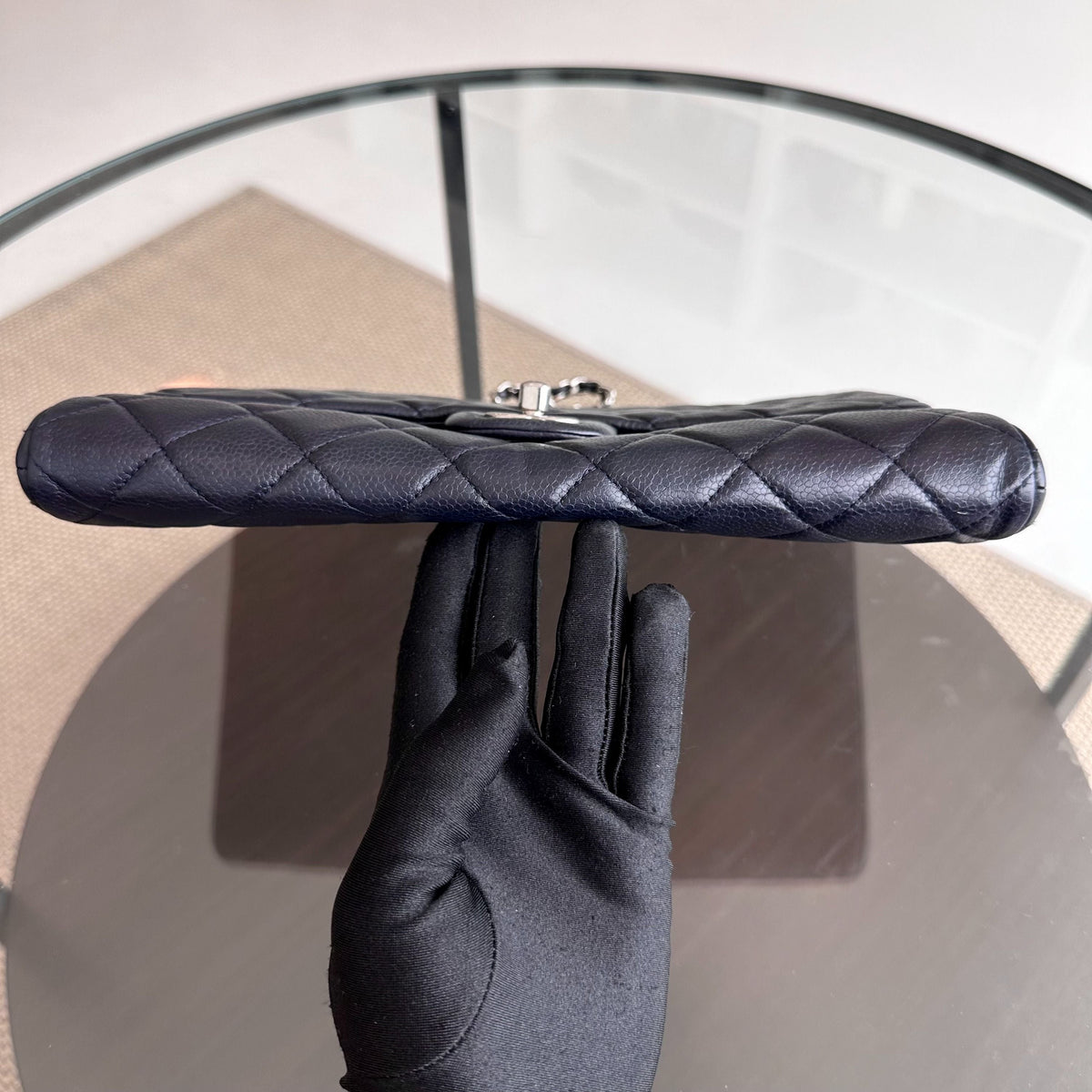 Caviar Timeless Classic Flap Clutch Calfskin Leather Dark Blue SHW No 18