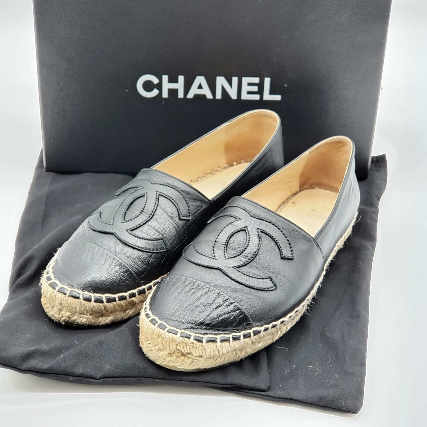 Chanel CC Lambskin Black Espadrille Shoes