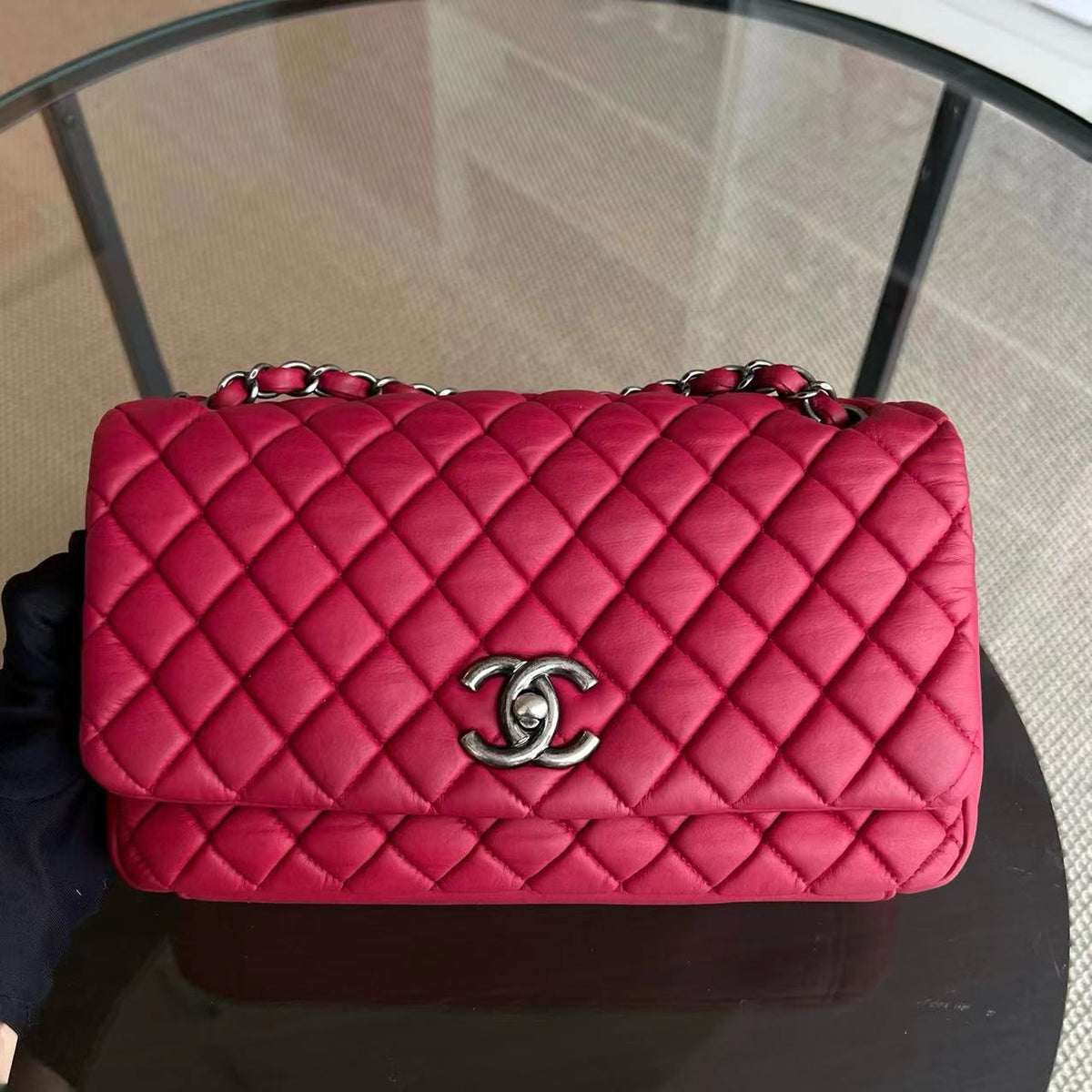 CC Puffer Bubble Seasonal Classic Flap Calfskin Red Silver Hardware Series 17