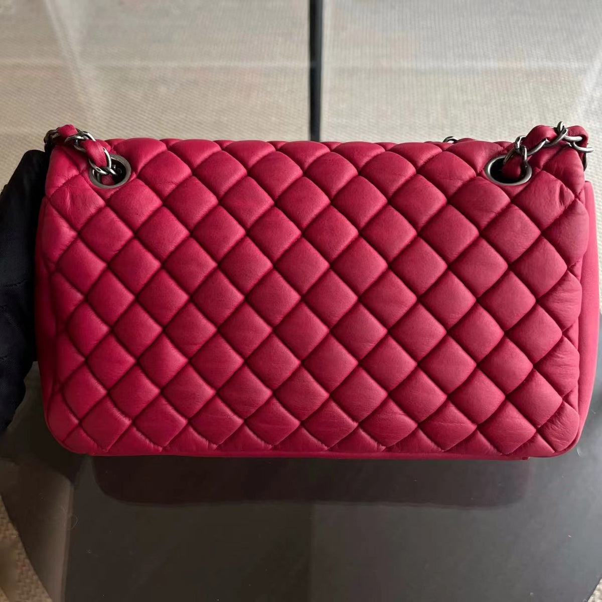 CC Puffer Bubble Seasonal Classic Flap Calfskin Red Silver Hardware Series 17