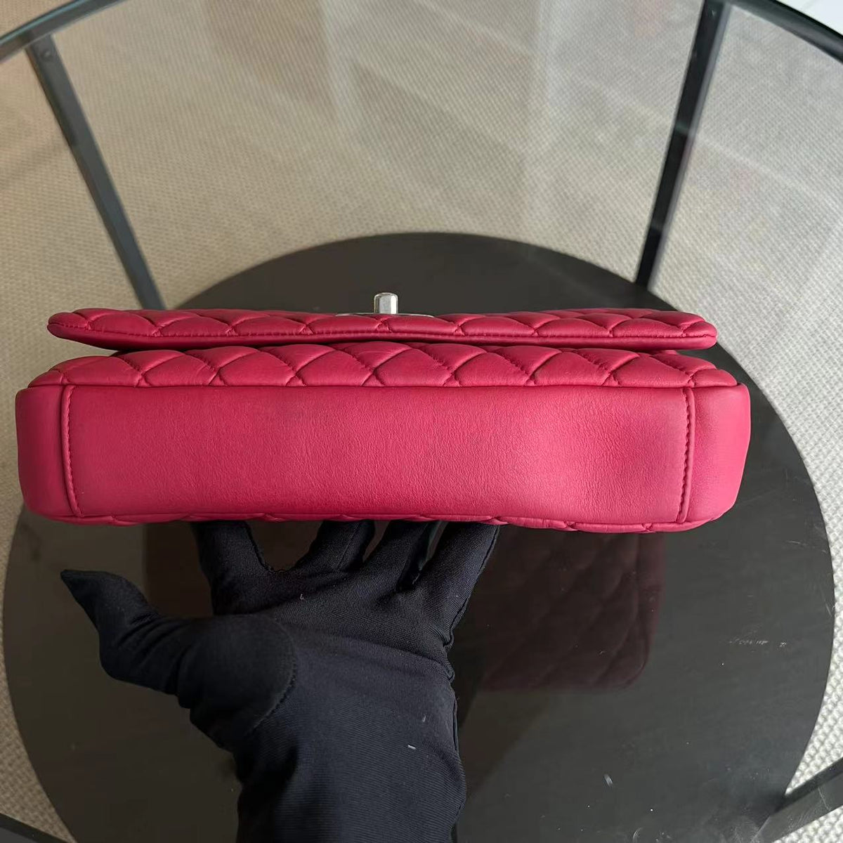 CC Puffer Bubble Seasonal Classic Flap Calfskin Red Silver Hardware Series 17
