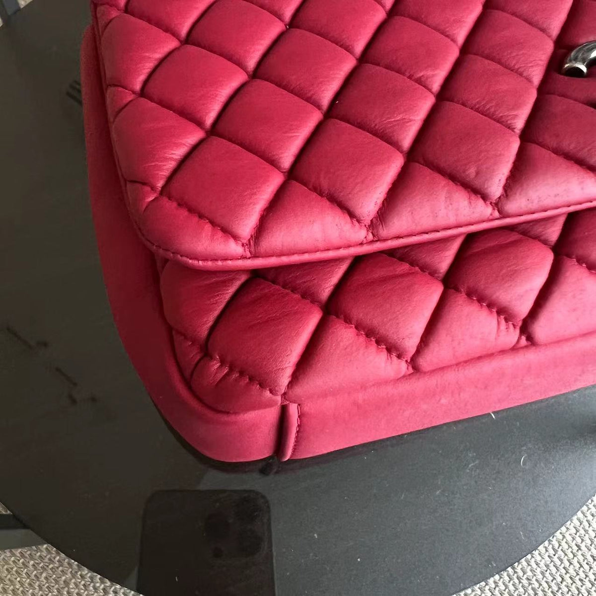 CC Puffer Bubble Seasonal Classic Flap Calfskin Red Silver Hardware Series 17