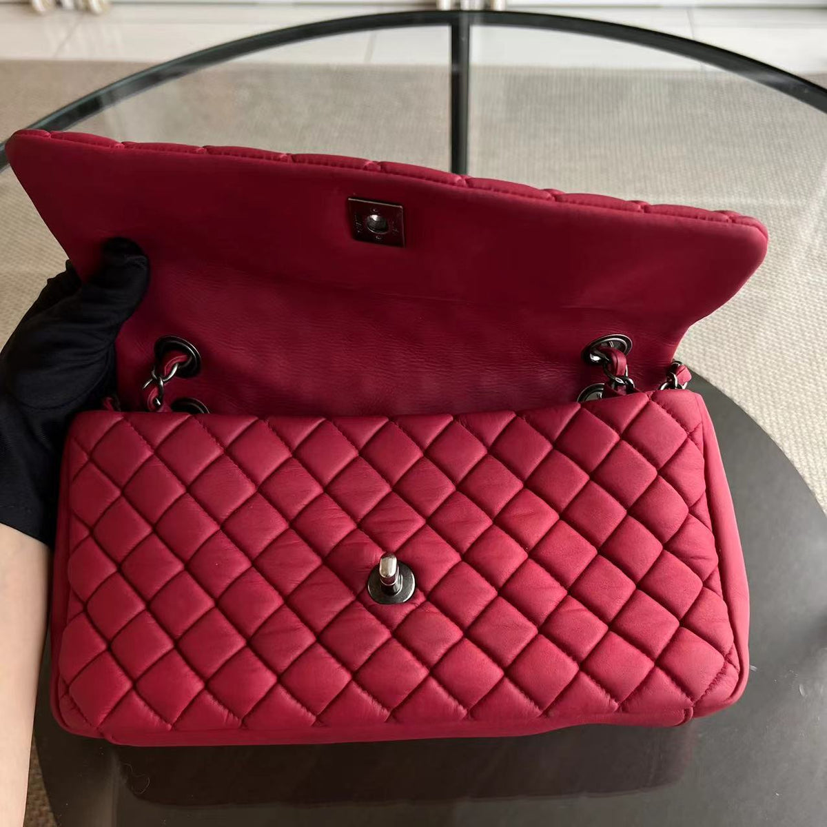 CC Puffer Bubble Seasonal Classic Flap Calfskin Red Silver Hardware Series 17