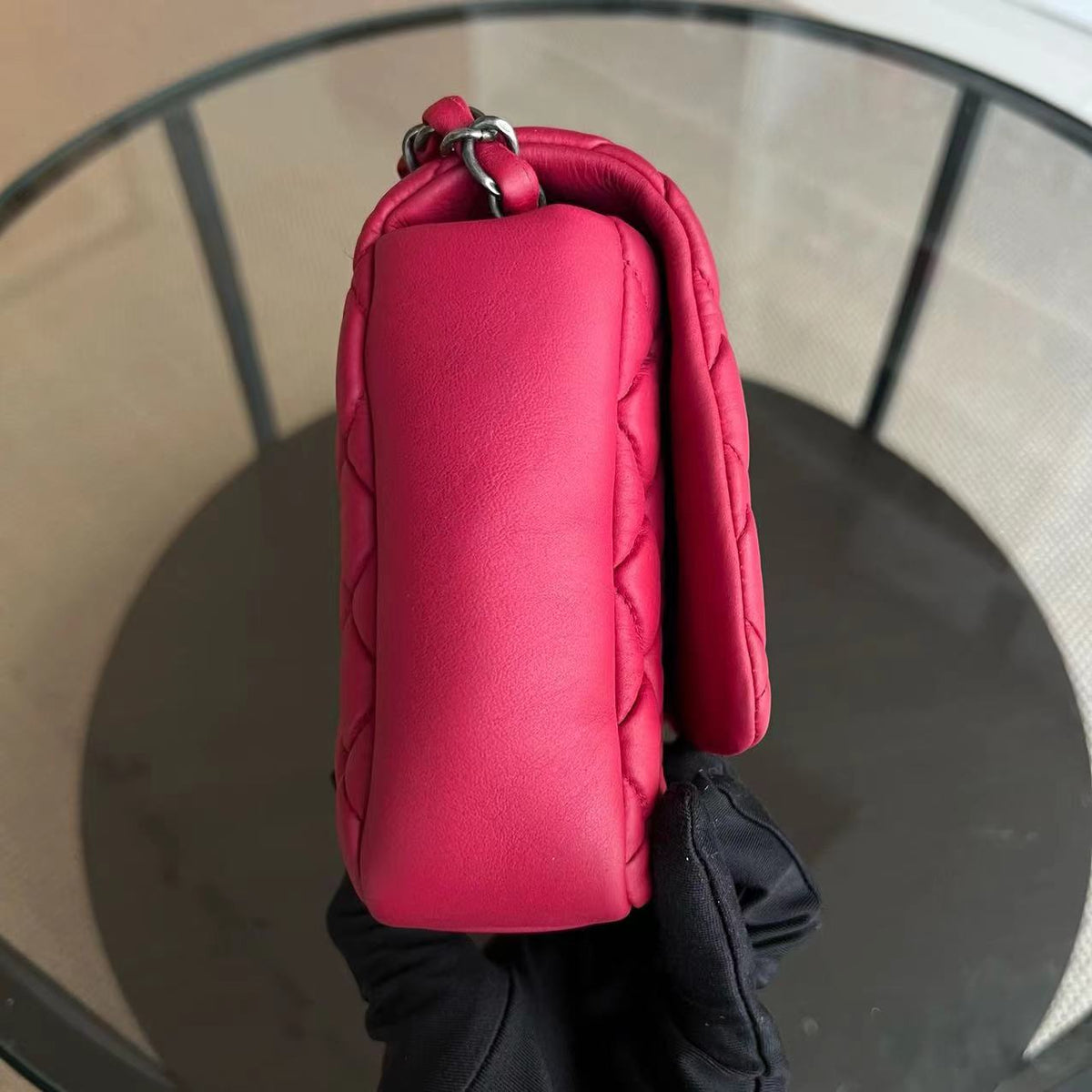 CC Puffer Bubble Seasonal Classic Flap Calfskin Red Silver Hardware Series 17