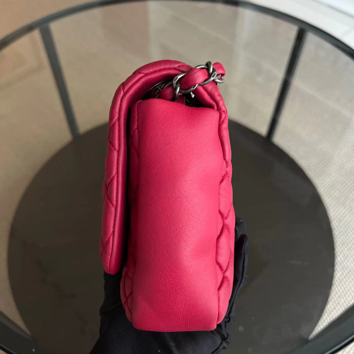 CC Puffer Bubble Seasonal Classic Flap Calfskin Red Silver Hardware Series 17