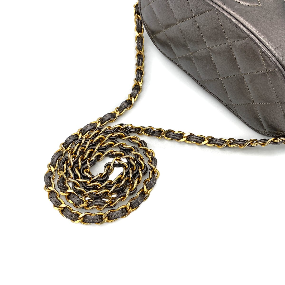CHANEL VINTAGE MATELASSE FRINGE SHOULDER BAG GRAY LAMB SKIN 90270885