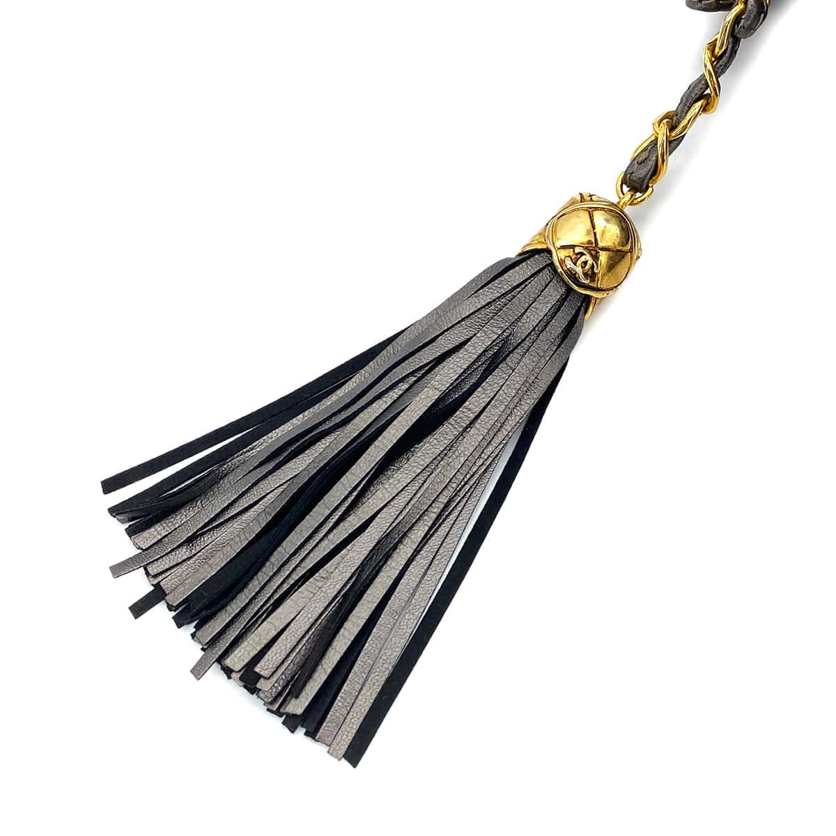 CHANEL VINTAGE MATELASSE FRINGE SHOULDER BAG GRAY LAMB SKIN 90270885